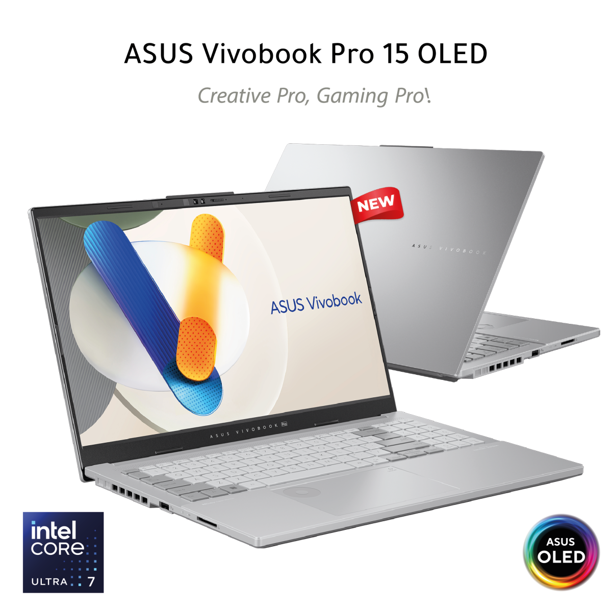 ASUS Vivobook Pro N6506MV-MA022 OLED (2024), AI Ready, 15.6” 3K 120Hz OLED Laptop, Intel Core Ultra 7 155H, NVIDIA GeForce RTX™ 4060, 1TB SSD, Cool Silver