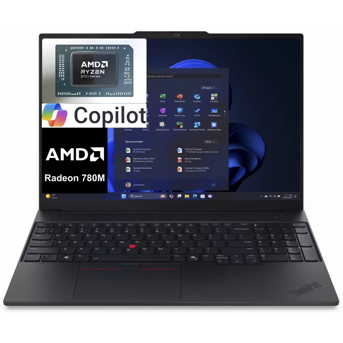 Business AI Laptop Lenovo ThinkPad E16 Gen 3 | AMD Ryzen™ 7 250 8 Core Thread, Up to 5.1GHz, AMD Radeon™ 780M Graphics, 16GB DDR5 5600, 16" WUXGA