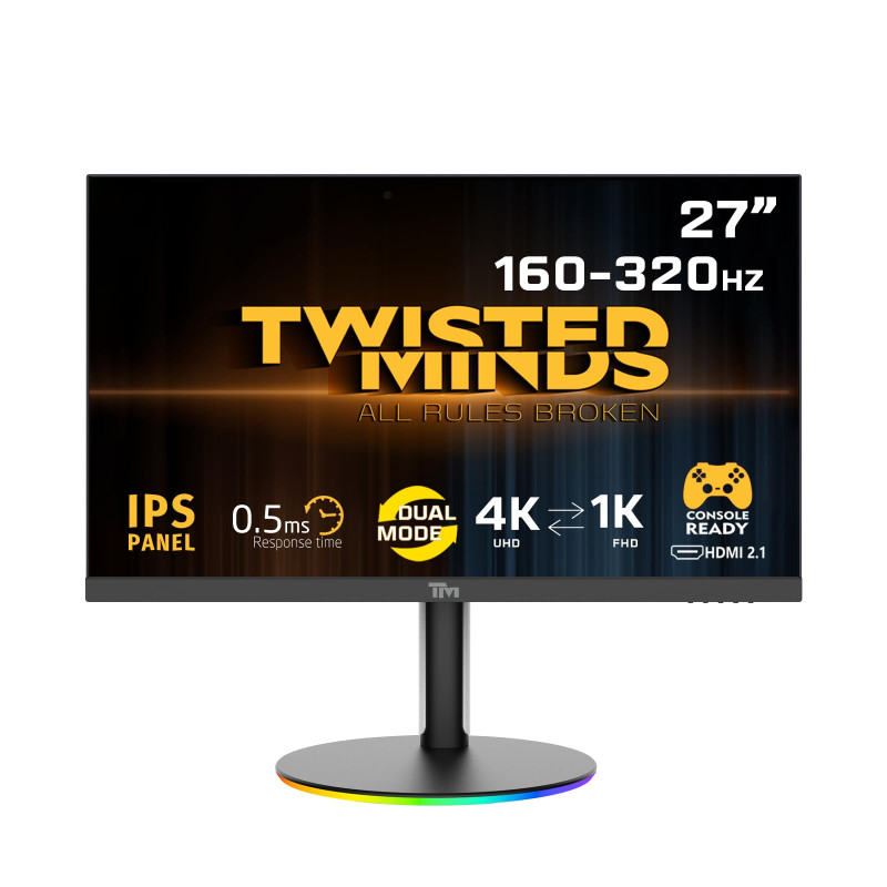 Twisted minds Dual Switch Gaming Monitor TMDX27B 27" FHD, 160/320Hz, MPRT 0.5ms, HDMI 2.1, Fast IPS (Support PS5) - Black - TMDX27B