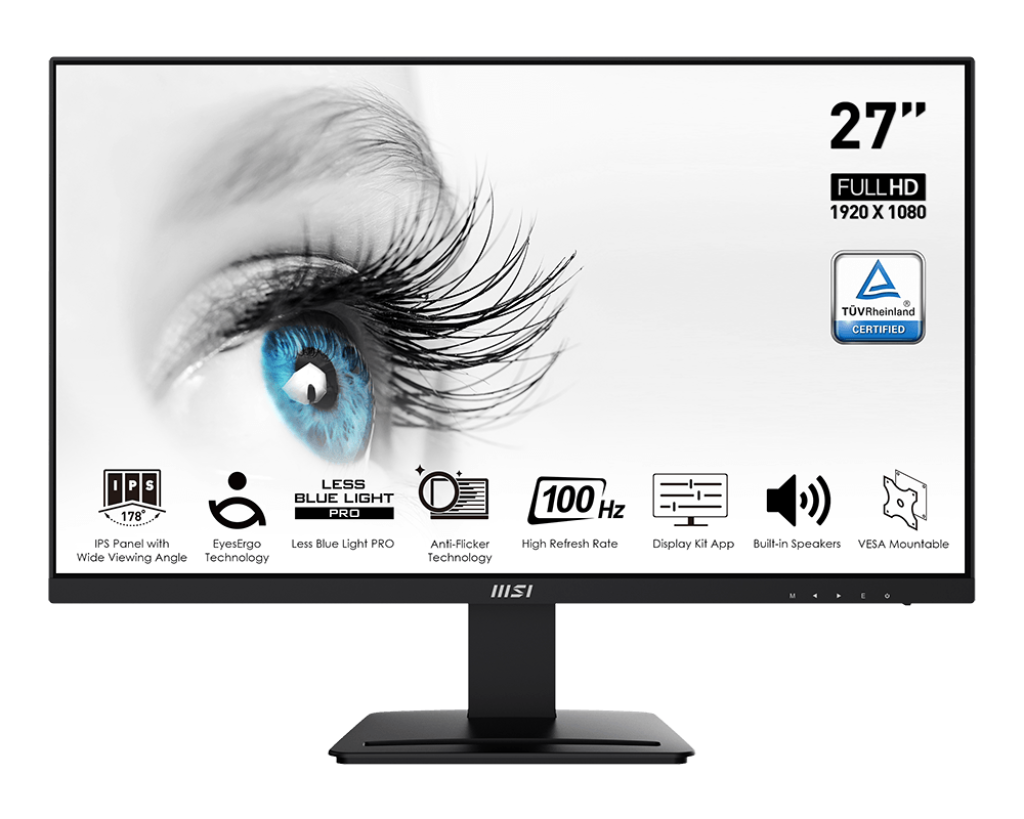 MSI Pro MP273A 27" 1920 x 1080 (FHD) IPS 100Hz 1ms HDMI 1.4b \ DP 1.2a \ VGA with Built-In Speakers Flat Monitor - Black