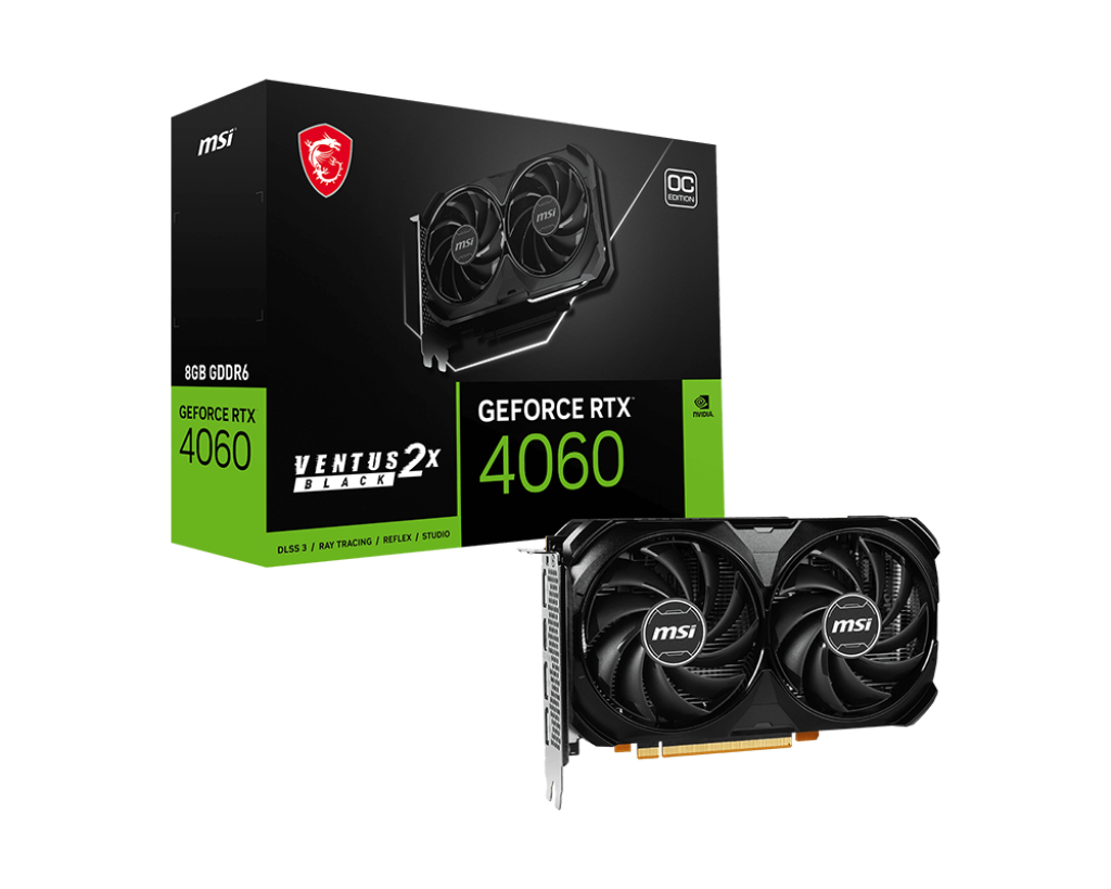 MSI Gaming GeForce RTX 4060 8GB GDRR6 Extreme Clock: 2505 MHz 128-Bit HDMI/DP Nvlink TORX Fan 4.0 Ada Lovelace Architecture Graphics Card (RTX 4060 Ventus 2X Black 8G OC)