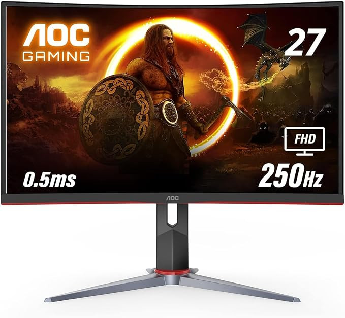 AOC C27G2Z2 27" 1920 x 1080 (FHD) VA 250Hz 0.5ms DP 1.2 / HDMI 2.0 With Adjustable Stand (Height Tilt & Swivel) & AMD Freesync Curved Gaming Monitor