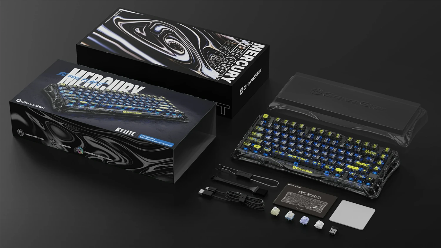 GravaStar Mercury K1 Lite 75% Gaming Keyboard, 2.4GHz/BT/Wired Tri-Mode Wireless Keyboard