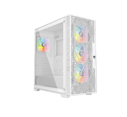 FANTECH RHOMBUS XL CG84 Mid Tower Case, Tempered Glass Side Panel & Mesh Front Panel, Supports (ETAX, ATX, Micro ATX, Mini ATX), 4x ARGB Fans - White