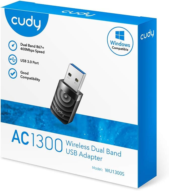 Cudy WU1300S AC 1300Mbps WiFi USB 3.0 Adapter for PC, 400Mbps + 867Mbps USB WiFi Dongle, 5Ghz /2.4Ghz, USB 3.0 for Higer Speed, Compatible with Windows Vista /7/8/8.1/10, mac OS, Linux