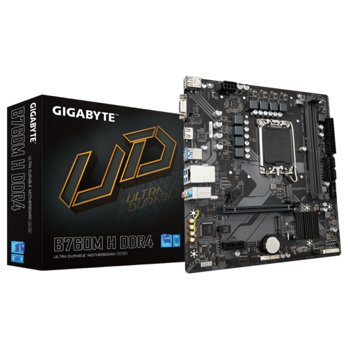 GIGABYTE B760M H DDR4 Intel® B760 LGA 1700 (14Th, 13Th & 12Th Gen), mATX Motherboard, 6 + 1 + 1 Phases Hybrid Digital VRM, PCI-E 4.0, Gb LAN, 2 RAM DIMMS, 2 M.2 Slots