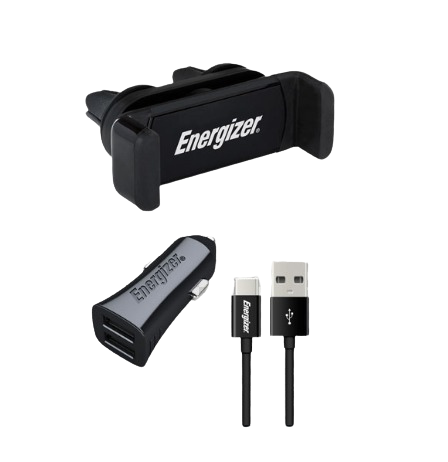 Energizer Car Mount Charging Kit 3.4A 2 Ports Car Charger with Micro-USB Cable - Black