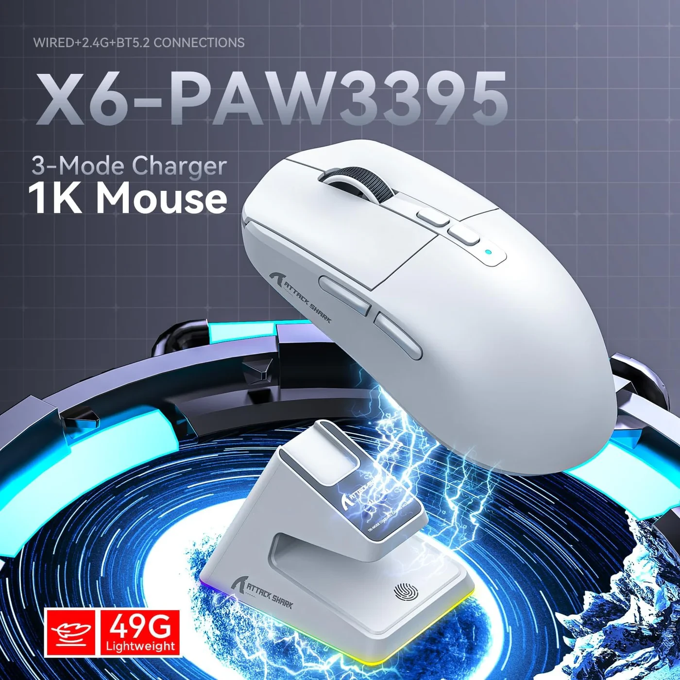 ATTACK SHARK X6 Three Modes Gaming Mouse With Charging Dock