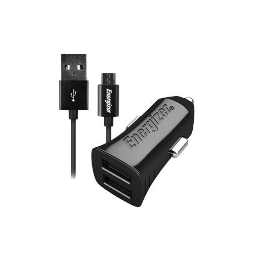 Energizer 3.4A 2 Ports Car Charger with micro-USB Cable - Black