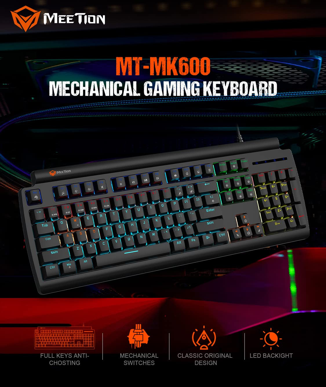 MeeTion MT-MK600RD Red Switch RGB Mechanical Gaming Keyboard