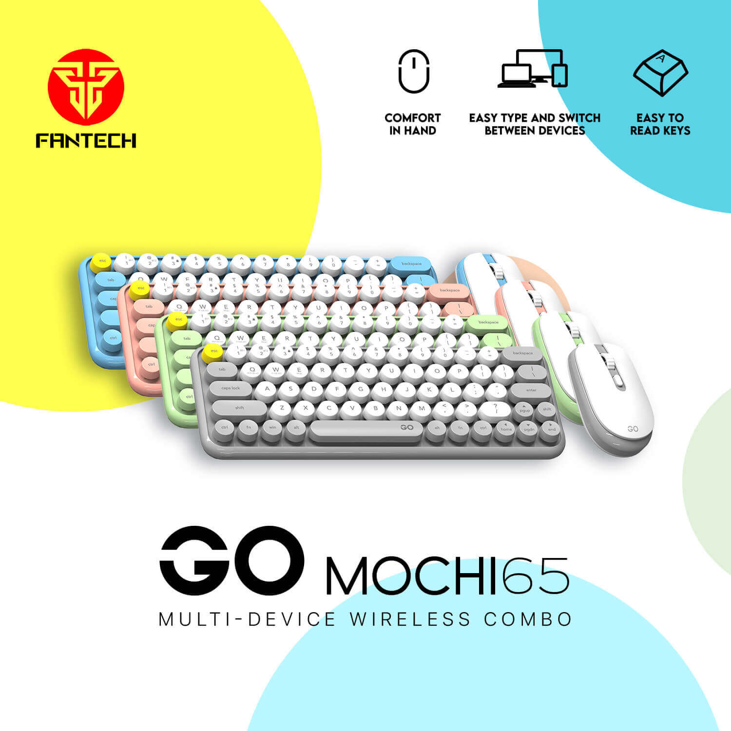 FANTECH GO MOCHI65 WK896 WIRELESS KEYBOARD MOUSE COMBO