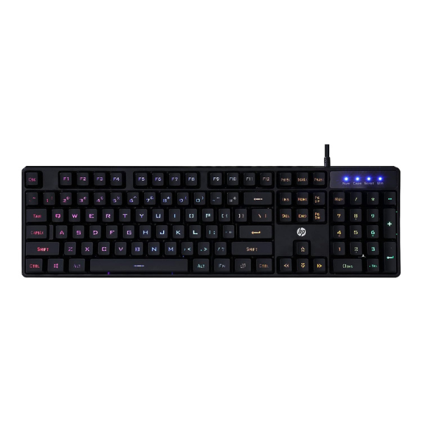 HP K300 Backlit Membrane Wired Gaming Keyboard with Mixed Color Lighting, 4 LED Indicators, Matte Finish Double Injection Key Caps and Windows Lock Key - Black