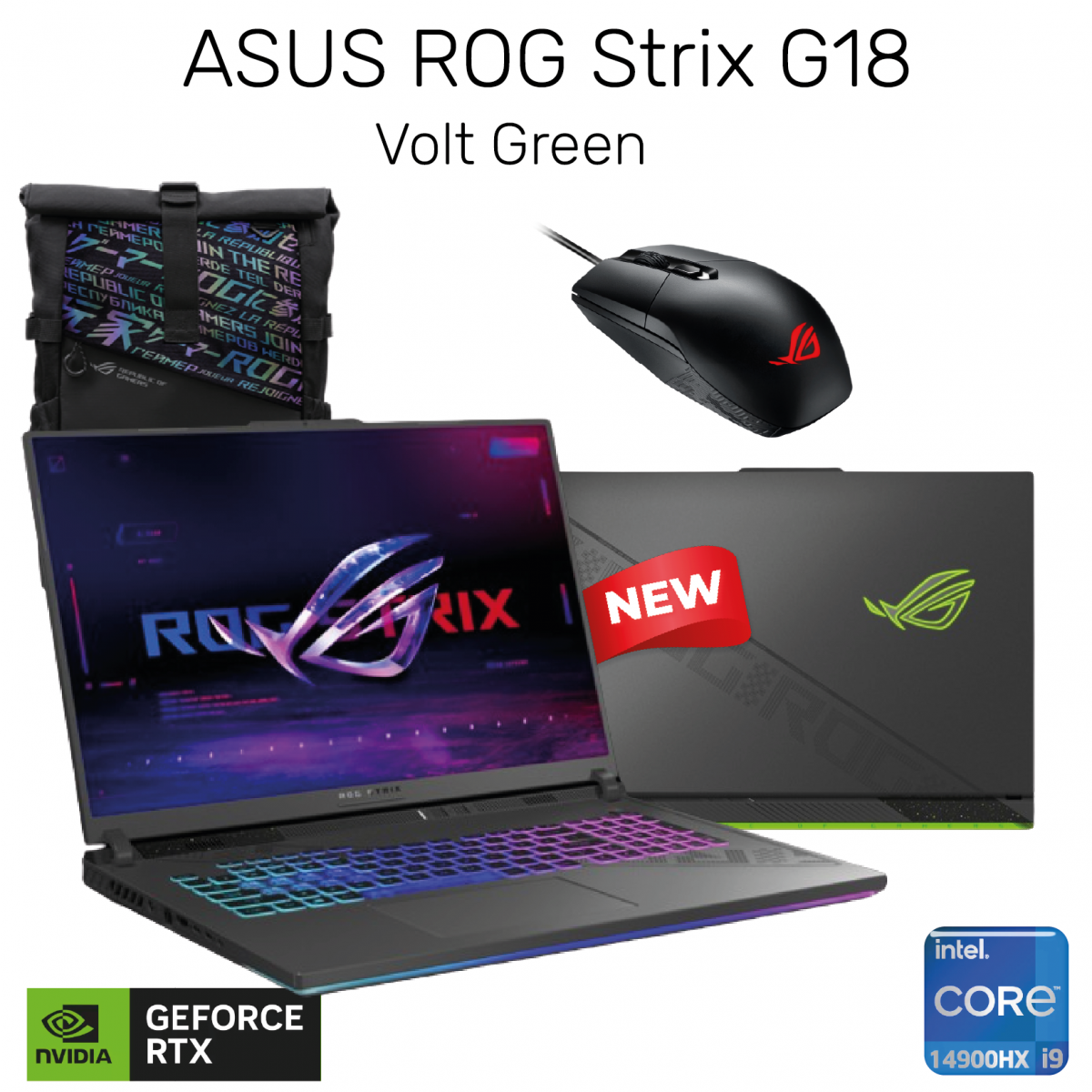 ASUS ROG Strix G18 (G814J) Laptop 2024 , Intel® Core™ i9-14900HX RTX 4070, 18" 2.5K, 240Hz - Volt Green with ROG backpack & Gaming Mouse | 14th Generation