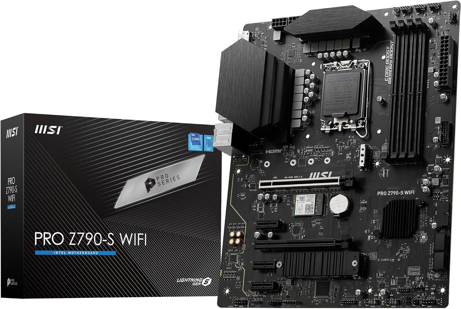 MSI PRO Z790-S WiFi ProSeries Motherboard (Supports 12th/13th/14th Gen Intel Processors, LGA 1700, DDR5, PCIe 5.0, M.2, 2.5Gbps LAN, USB 3.2 Gen2, HDMI/DP, Wi-Fi 6E, Bluetooth 5.3, ATX)
